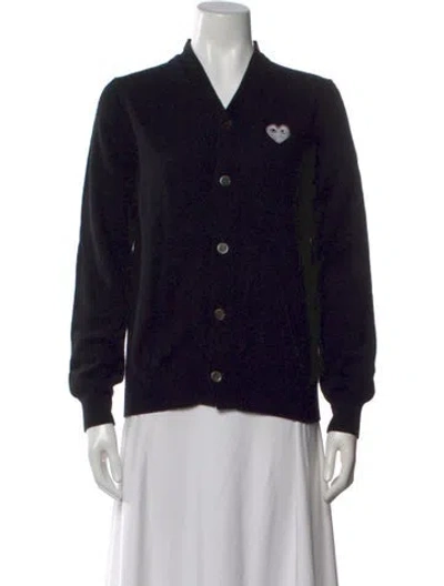 Pre-owned Comme Des Garçons Play Wool V-neck Sweater In Black