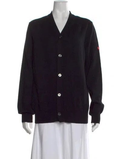 Pre-owned Comme Des Garçons Play Wool V-neck Sweater In Black