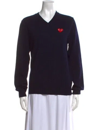 Pre-owned Comme Des Garçons Play Wool V-neck Sweater In Black
