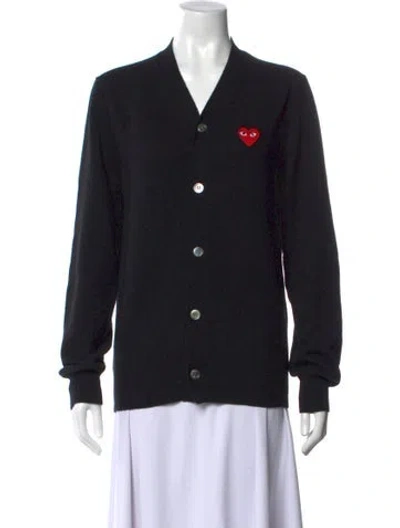 Pre-owned Comme Des Garçons Play Wool V-neck Sweater In Black
