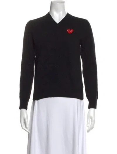 Pre-owned Comme Des Garçons Play Wool V-neck Sweater In Black