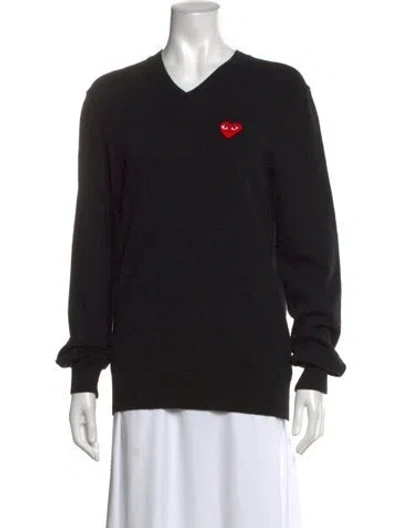 Pre-owned Comme Des Garçons Play Wool V-neck Sweater In Black