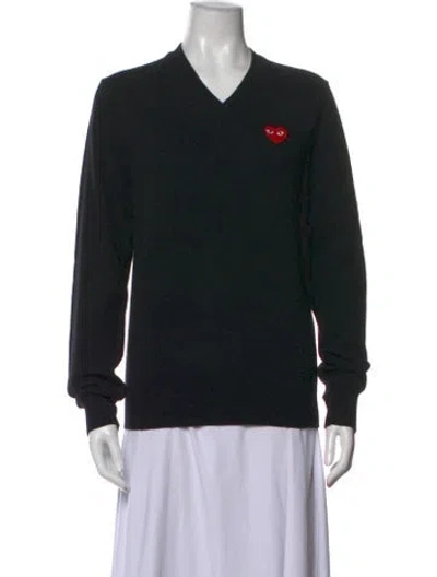 Pre-owned Comme Des Garçons Play Wool V-neck Sweater In Black