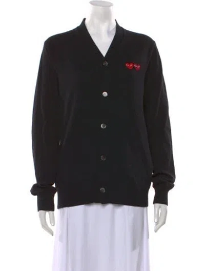 Pre-owned Comme Des Garçons Play Wool V-neck Sweater In Black