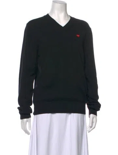 Pre-owned Comme Des Garçons Play Wool V-neck Sweater In Black