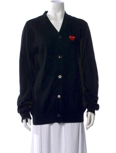 Pre-owned Comme Des Garçons Play Wool V-neck Sweater In Black