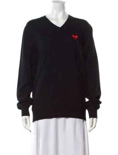 Pre-owned Comme Des Garçons Play Wool V-neck Sweater In Black