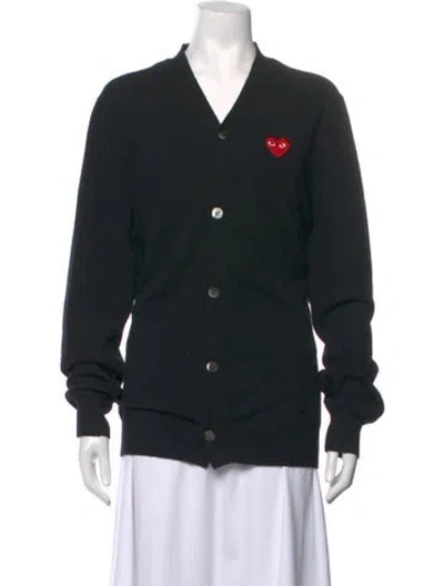 Pre-owned Comme Des Garçons Play Wool V-neck Sweater In Black