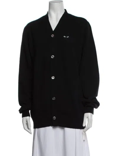 Pre-owned Comme Des Garçons Play Wool V-neck Sweater In Black