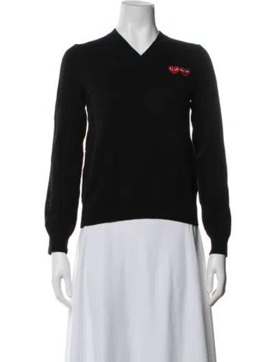 Pre-owned Comme Des Garçons Play Wool V-neck Sweater In Black