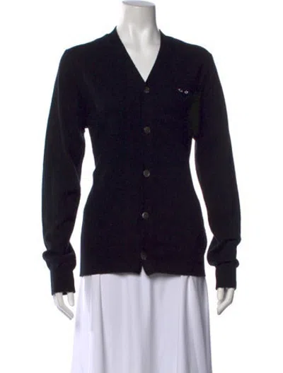 Pre-owned Comme Des Garçons Play Wool V-neck Sweater In Black
