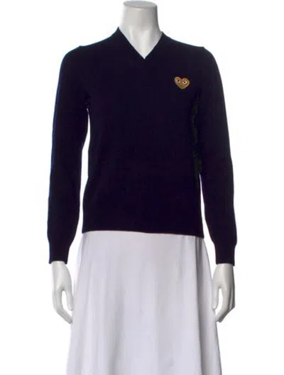 Pre-owned Comme Des Garçons Play Wool V-neck Sweater In Black/purple