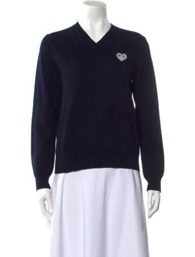 Pre-owned Comme Des Garçons Play Wool V-neck Sweater In Blue
