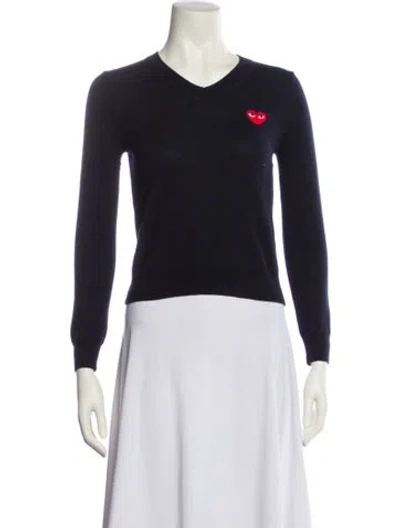 Pre-owned Comme Des Garçons Play Wool V-neck Sweater In Blue
