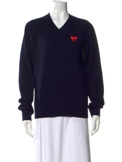 Pre-owned Comme Des Garçons Play Wool V-neck Sweater In Blue