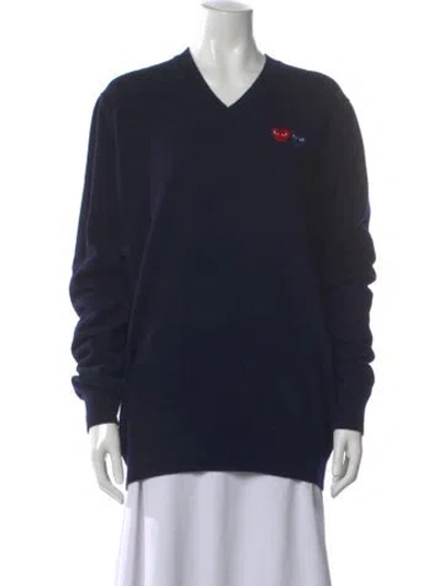 Pre-owned Comme Des Garçons Play Wool V-neck Sweater In Blue
