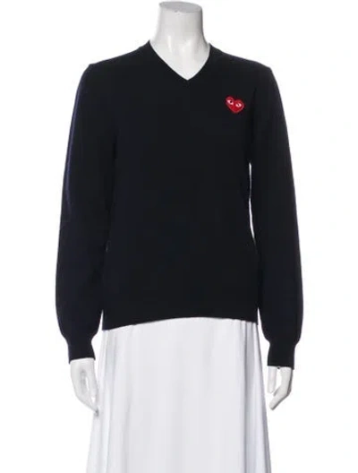 Pre-owned Comme Des Garçons Play Wool V-neck Sweater In Blue
