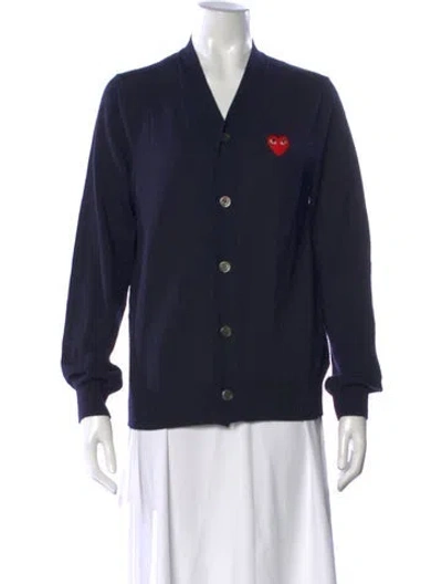 Pre-owned Comme Des Garçons Play Wool V-neck Sweater In Blue