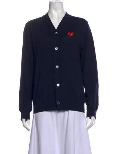 Pre-owned Comme Des Garçons Play Wool V-neck Sweater In Blue