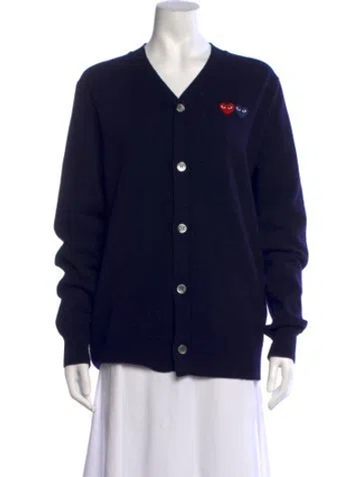 Pre-owned Comme Des Garçons Play Wool V-neck Sweater In Blue