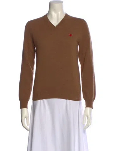 Pre-owned Comme Des Garçons Play Wool V-neck Sweater In Brown