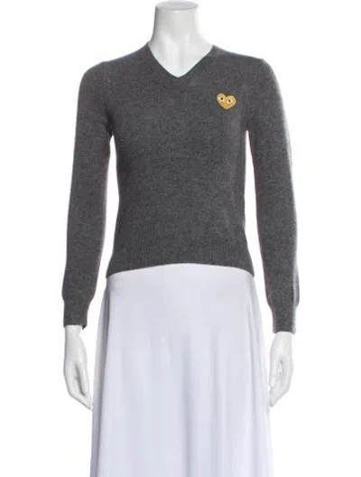 Pre-owned Comme Des Garçons Play Wool V-neck Sweater In Gray