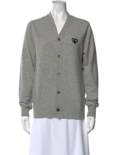 Pre-owned Comme Des Garçons Play Wool V-neck Sweater In Gray