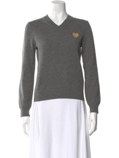 Pre-owned Comme Des Garçons Play Wool V-neck Sweater In Gray