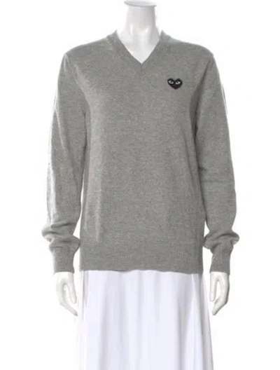 Pre-owned Comme Des Garçons Play Wool V-neck Sweater In Gray