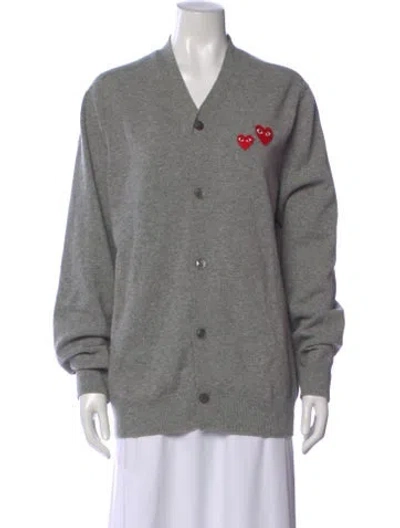 Pre-owned Comme Des Garçons Play Wool V-neck Sweater In Gray