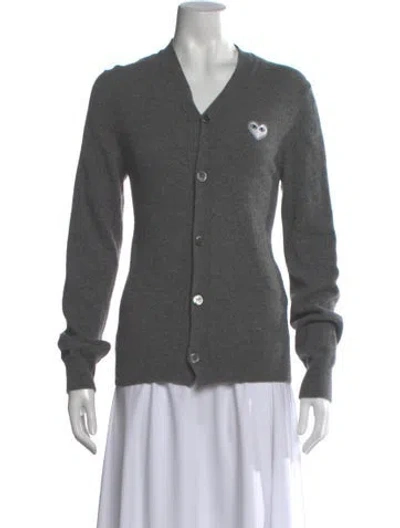 Pre-owned Comme Des Garçons Play Wool V-neck Sweater In Gray