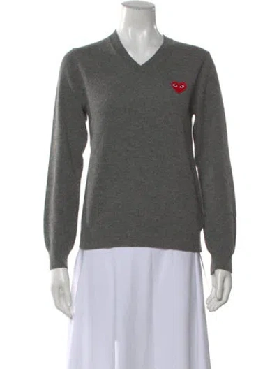 Pre-owned Comme Des Garçons Play Wool V-neck Sweater In Gray