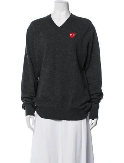 Pre-owned Comme Des Garçons Play Wool V-neck Sweater In Gray