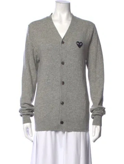 Pre-owned Comme Des Garçons Play Wool V-neck Sweater In Grey