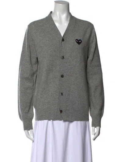 Pre-owned Comme Des Garçons Play Wool V-neck Sweater In Grey