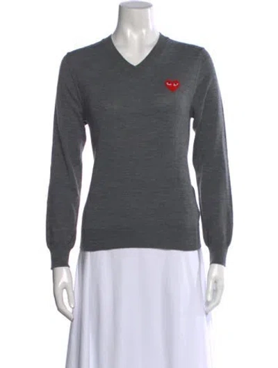 Pre-owned Comme Des Garçons Play Wool V-neck Sweater In Grey