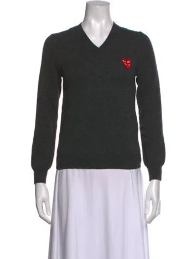 Pre-owned Comme Des Garçons Play Wool V-neck Sweater In Grey