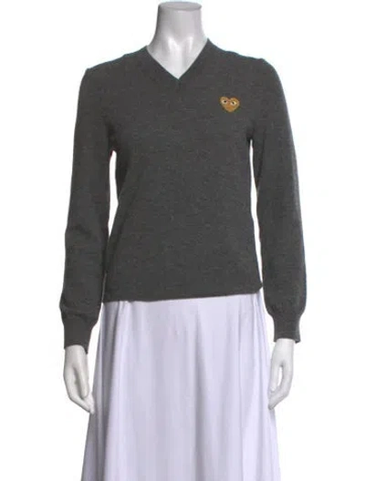Pre-owned Comme Des Garçons Play Wool V-neck Sweater In Grey