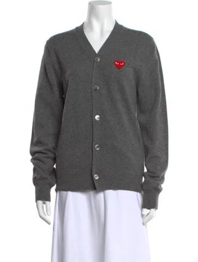 Pre-owned Comme Des Garçons Play Wool V-neck Sweater In Grey