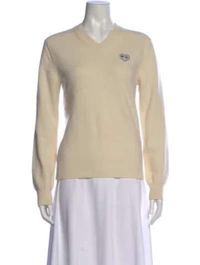 Pre-owned Comme Des Garçons Play Wool V-neck Sweater In Neutral