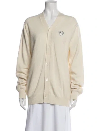 Pre-owned Comme Des Garçons Play Wool V-neck Sweater In Neutral