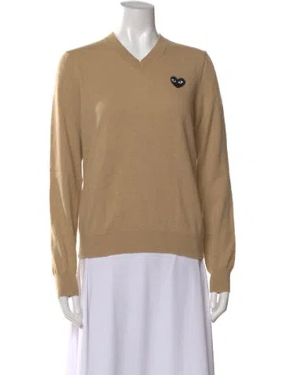 Pre-owned Comme Des Garçons Play Wool V-neck Sweater In Neutral
