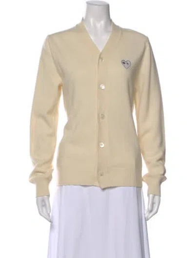 Pre-owned Comme Des Garçons Play Wool V-neck Sweater In Neutral