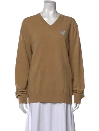 Pre-owned Comme Des Garçons Play Wool V-neck Sweater In Neutrals