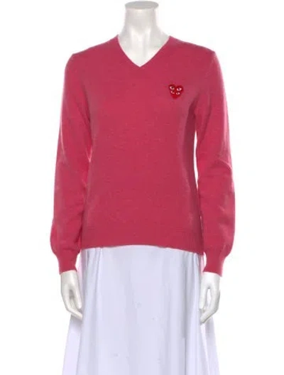 Pre-owned Comme Des Garçons Play Wool V-neck Sweater In Pink