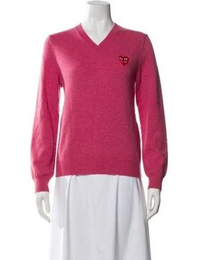 Pre-owned Comme Des Garçons Play Wool V-neck Sweater In Pink