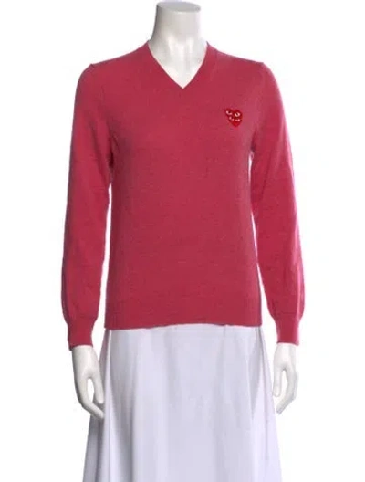 Pre-owned Comme Des Garçons Play Wool V-neck Sweater In Pink