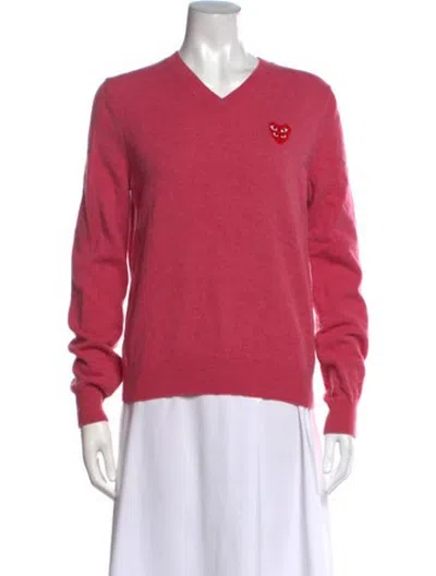 Pre-owned Comme Des Garçons Play Wool V-neck Sweater In Pink