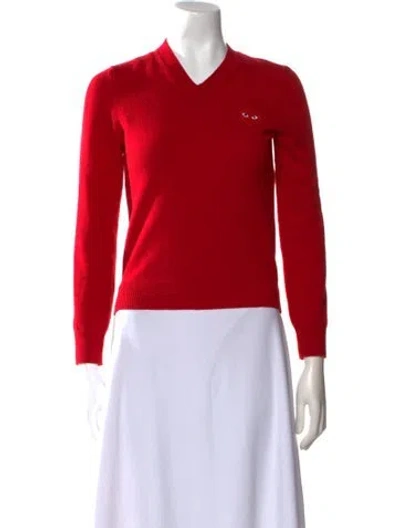 Pre-owned Comme Des Garçons Play Wool V-neck Sweater In Red