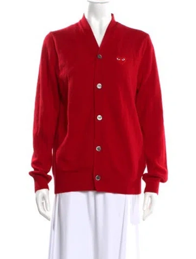 Pre-owned Comme Des Garçons Play Wool V-neck Sweater In Red